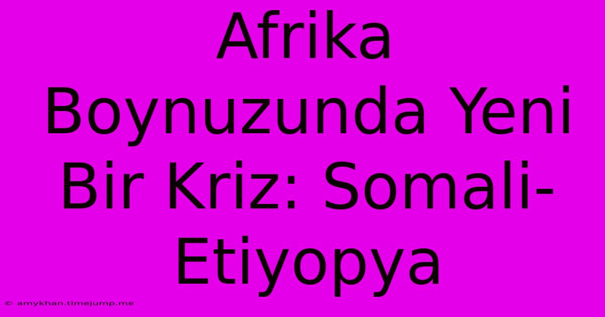 Afrika Boynuzunda Yeni Bir Kriz: Somali-Etiyopya