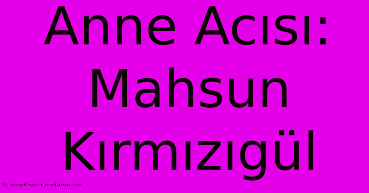 Anne Acısı: Mahsun Kırmızıgül Anne Acısı: Mahsun Kırmızıgül