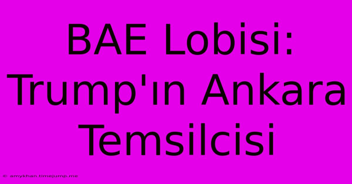 BAE Lobisi: Trump'ın Ankara Temsilcisi