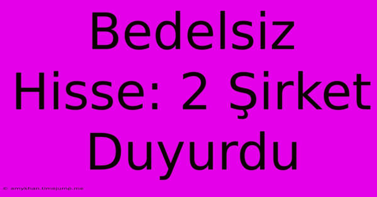 Bedelsiz Hisse: 2 Şirket Duyurdu