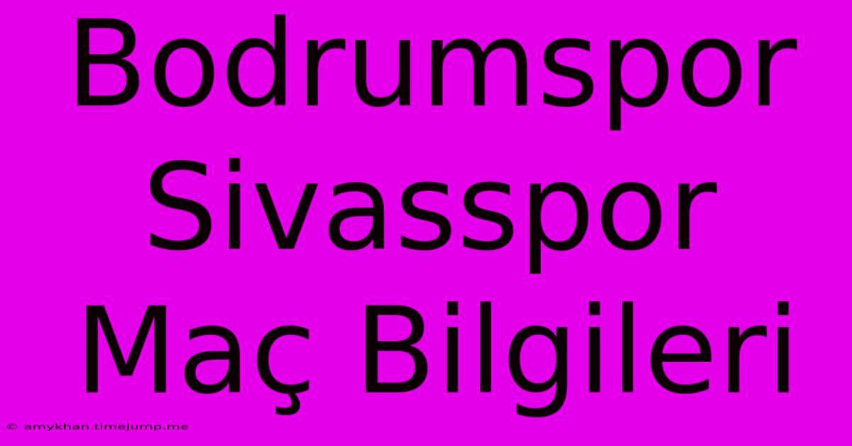 Bodrumspor Sivasspor Maç Bilgileri