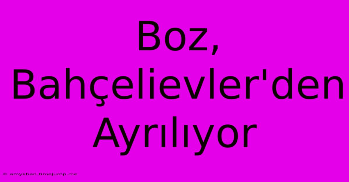 Boz, Bahçelievler'den Ayrılıyor Boz, Bahçelievler'den Ayrılıyor