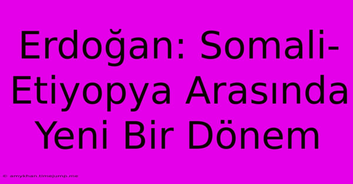 Erdoğan: Somali-Etiyopya Arasında Yeni Bir Dönem