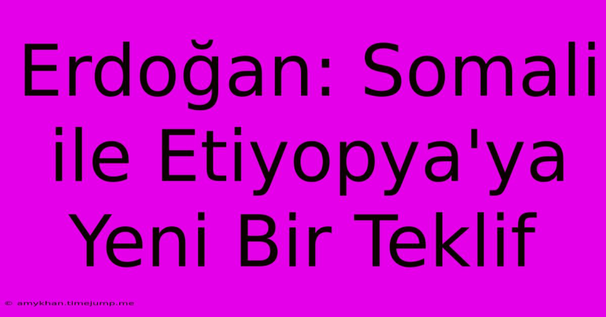 Erdoğan: Somali Ile Etiyopya'ya Yeni Bir Teklif