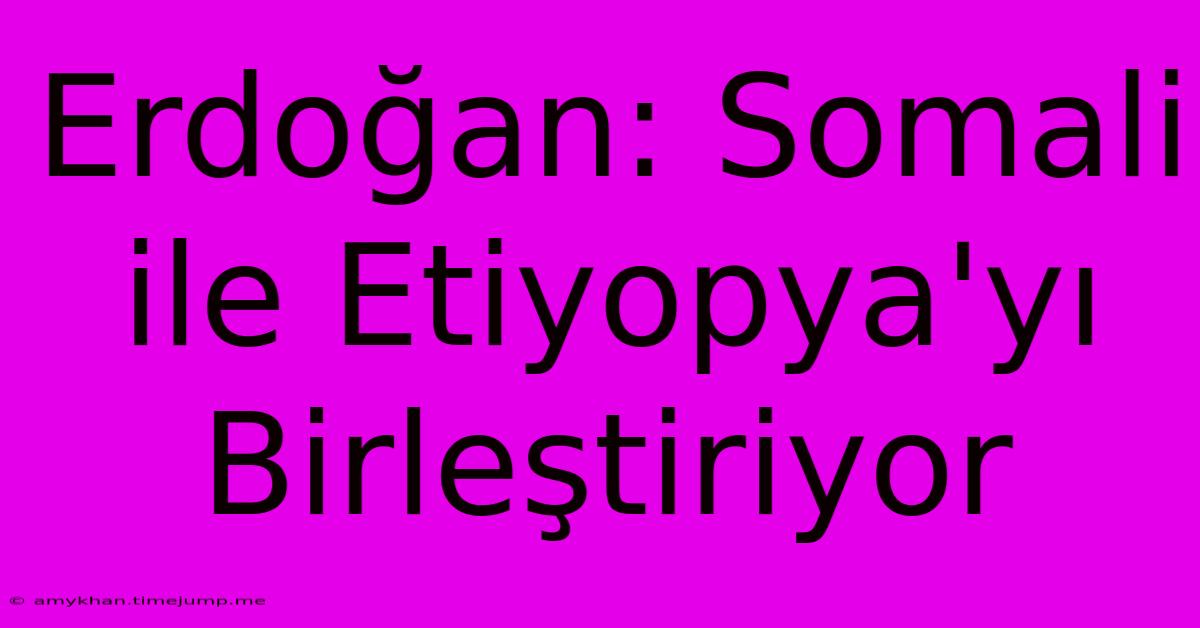 Erdoğan: Somali Ile Etiyopya'yı Birleştiriyor