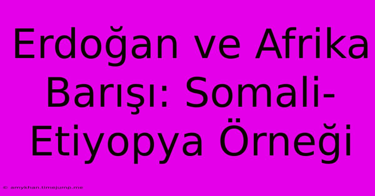 Erdoğan Ve Afrika Barışı: Somali-Etiyopya Örneği