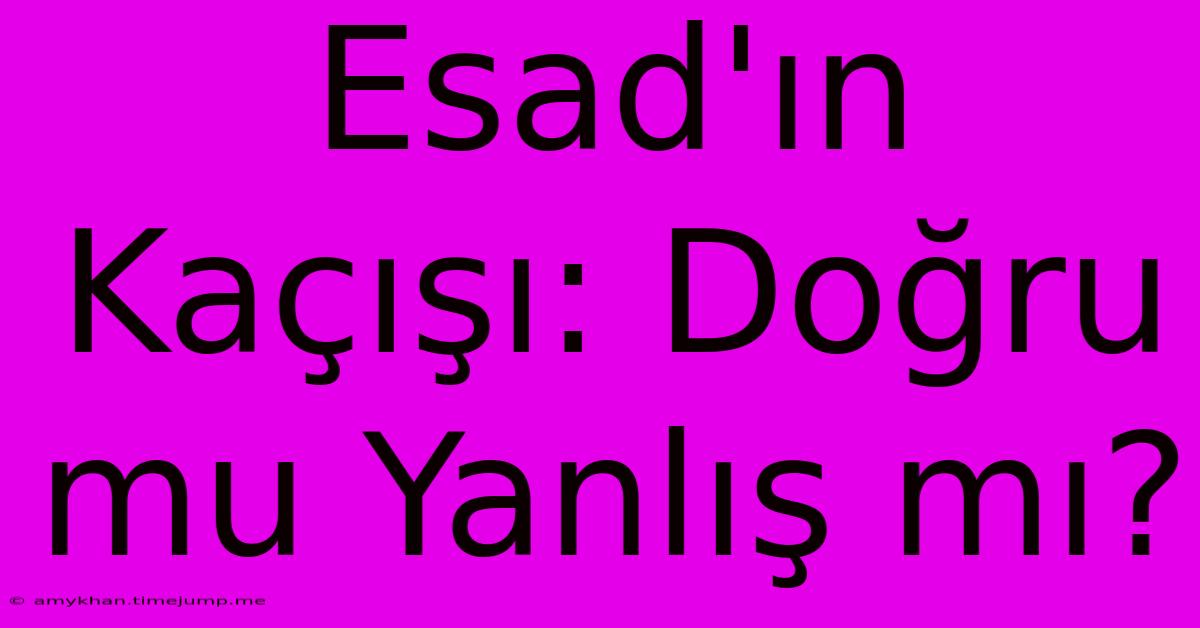 Esad'ın Kaçışı: Doğru Mu Yanlış Mı? Esad'ın Kaçışı: Doğru Mu Yanlış Mı?