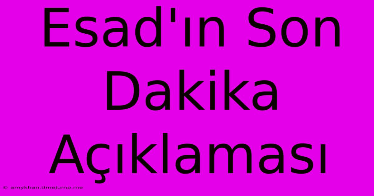 Esad'ın Son Dakika Açıklaması