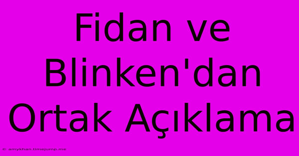 Fidan Ve Blinken'dan Ortak Açıklama