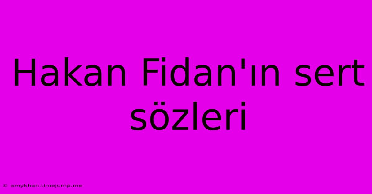 Hakan Fidan'ın Sert Sözleri