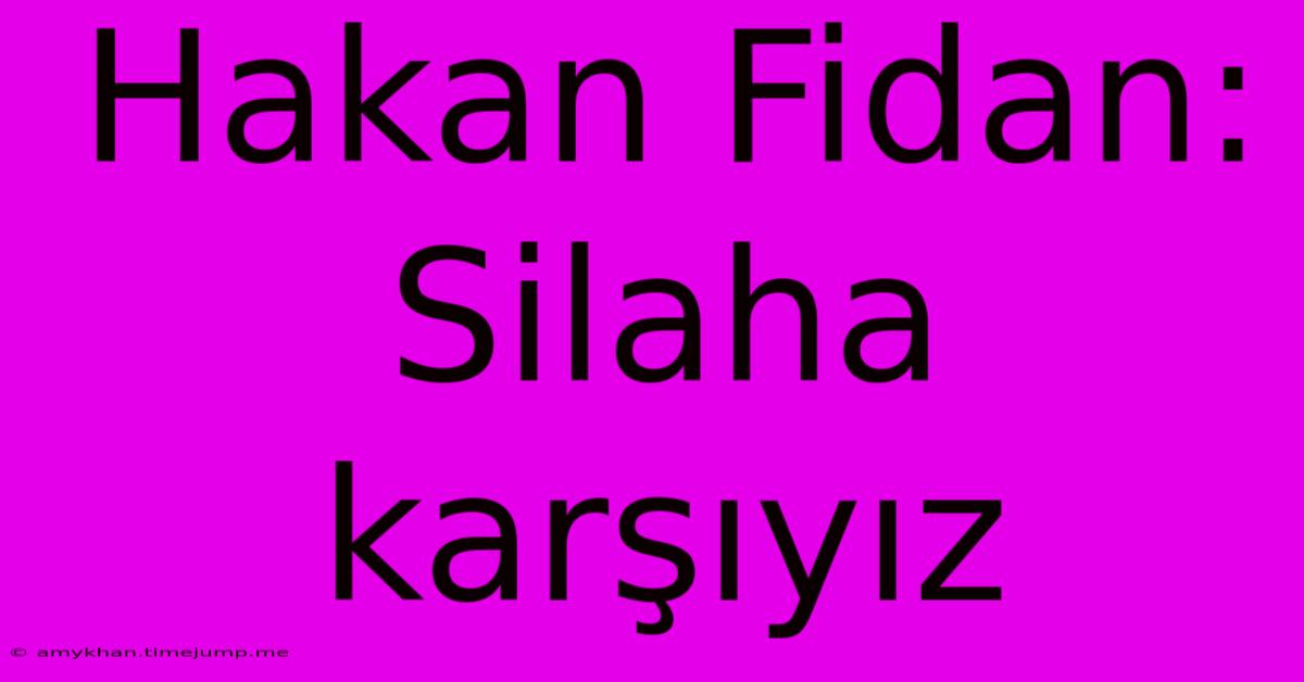 Hakan Fidan: Silaha Karşıyız