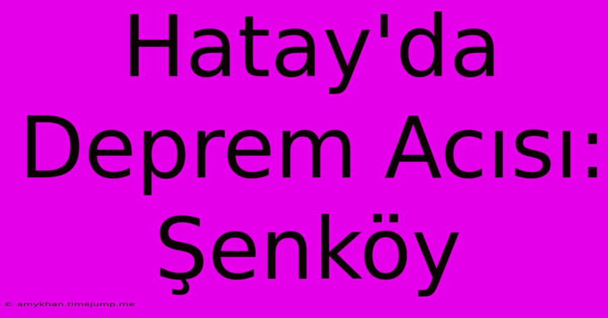 Hatay'da Deprem Acısı: Şenköy