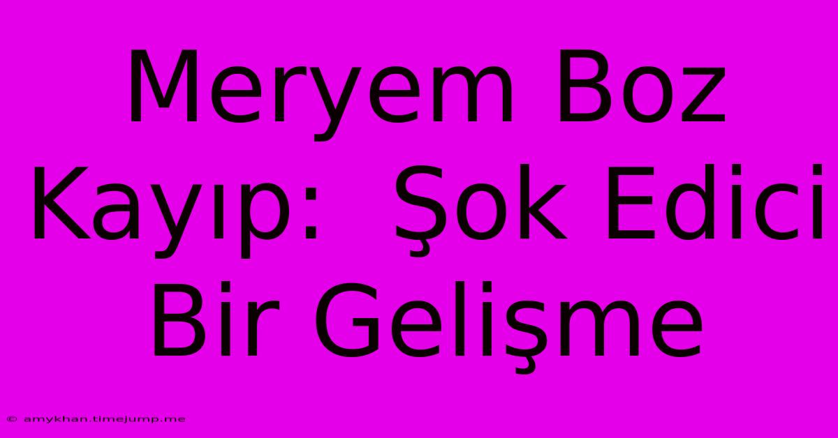 Meryem Boz Kayıp: Şok Edici Bir Gelişme Meryem Boz Kayıp: Şok Edici Bir Gelişme