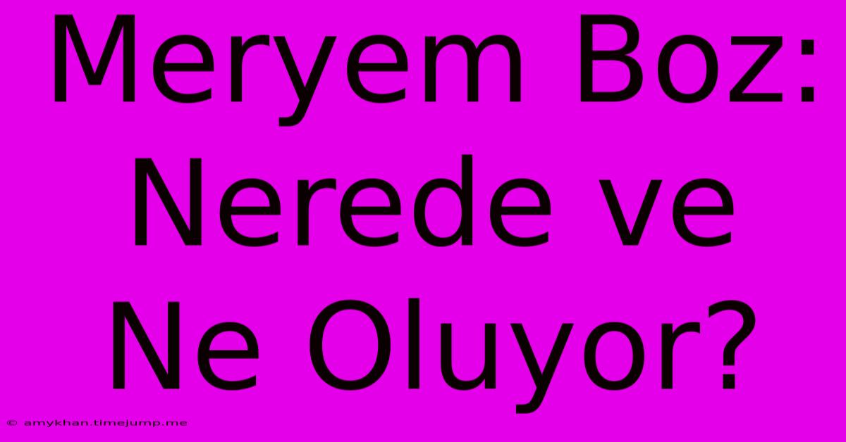 Meryem Boz: Nerede Ve Ne Oluyor? Meryem Boz: Nerede Ve Ne Oluyor?