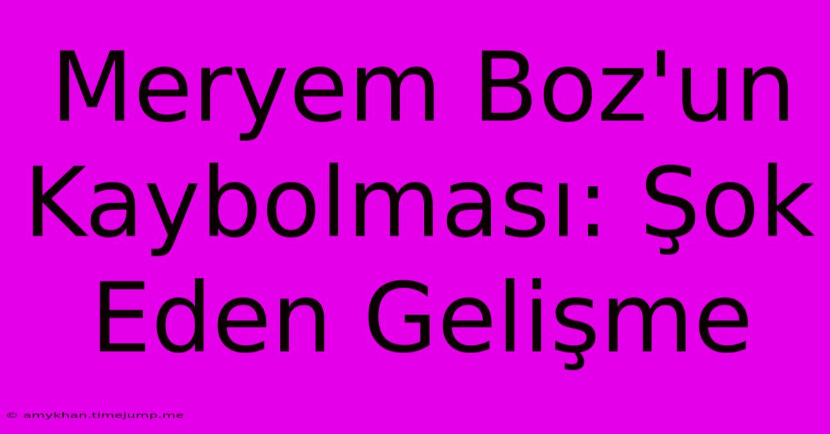 Meryem Boz'un Kaybolması: Şok Eden Gelişme Meryem Boz'un Kaybolması: Şok Eden Gelişme