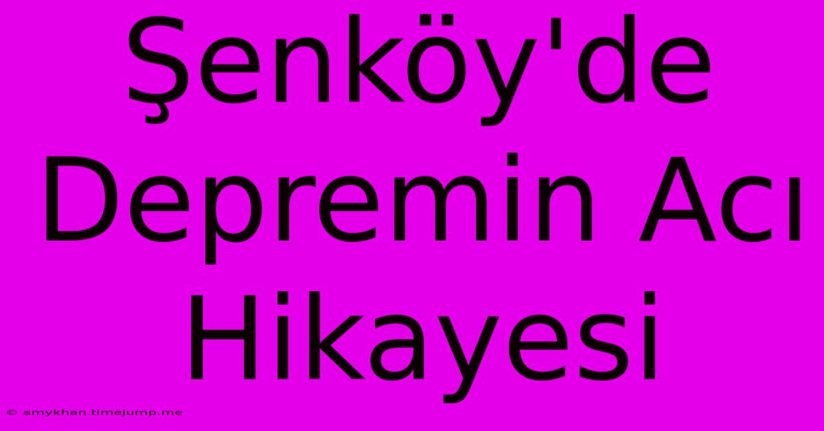Şenköy'de Depremin Acı Hikayesi Şenköy'de Depremin Acı Hikayesi