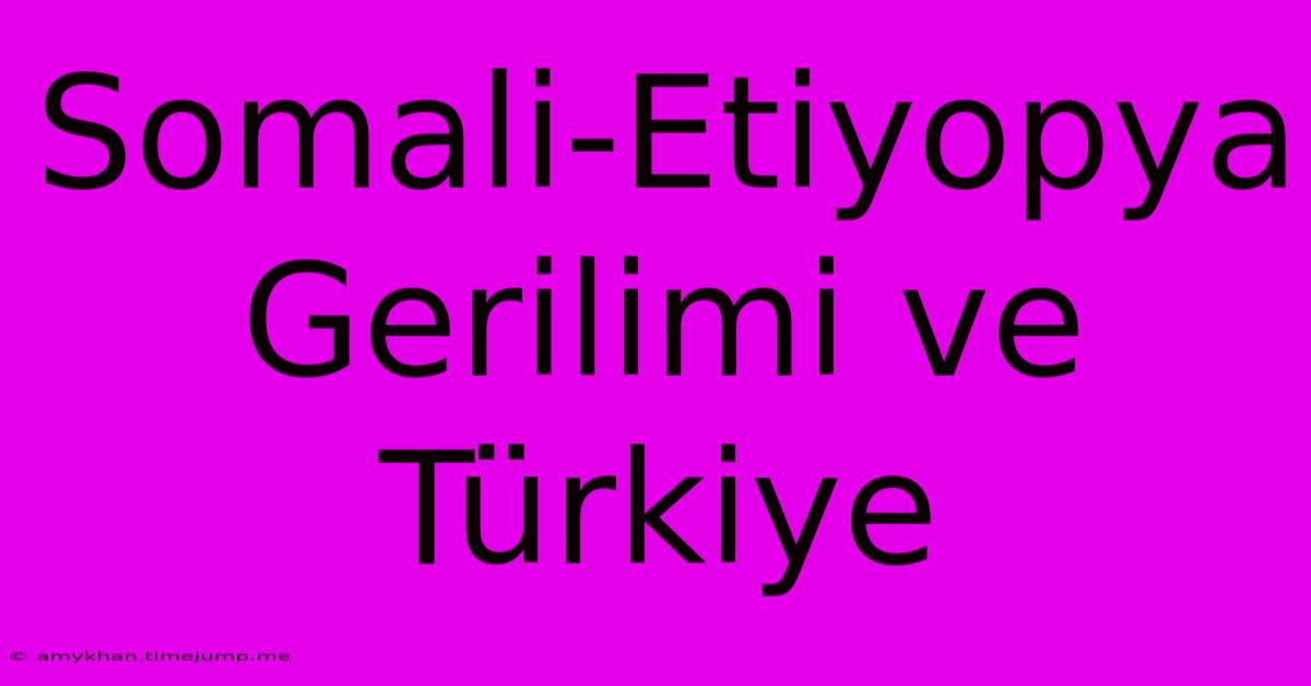 Somali-Etiyopya Gerilimi Ve Türkiye