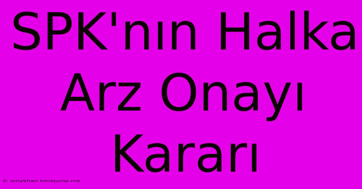 SPK'nın Halka Arz Onayı Kararı