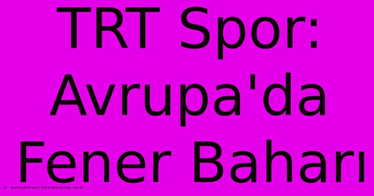 TRT Spor: Avrupa'da Fener Baharı