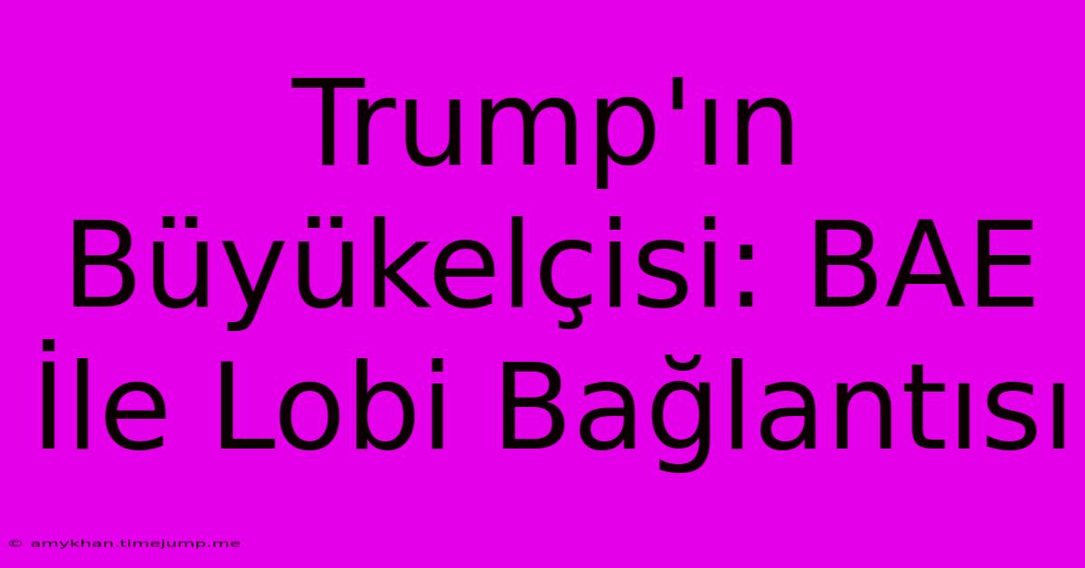 Trump'ın Büyükelçisi: BAE İle Lobi Bağlantısı